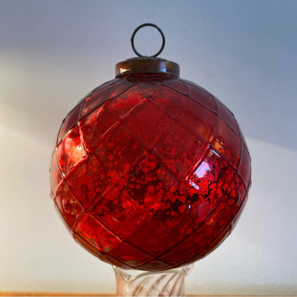 Antique Ruby Red Mercury Glass German Kugel Christmas Ornament Rare 134 Grams